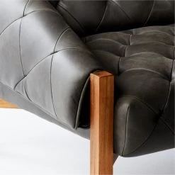 Abruzzo Charcoal Leather Tufted Chair -Chic Living Shop AbruzzoTftdBkLthrChrBrnWdAVF20
