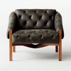 Abruzzo Charcoal Leather Tufted Chair -Chic Living Shop AbruzzoTftdBkLthrChrBrnWdSOF20