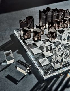 Clear And Smoke Grey Acrylic Chess Set -Chic Living Shop AcrylicChessSetGG19