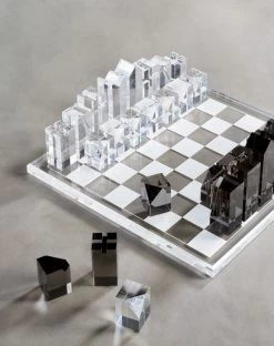 Clear And Smoke Grey Acrylic Chess Set -Chic Living Shop AcrylicChessSetOC19