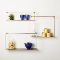 Antiqued Brass Floating Shelves Set Of 3 -Chic Living Shop AntiquedBrssFltngShlvsS3ROS20