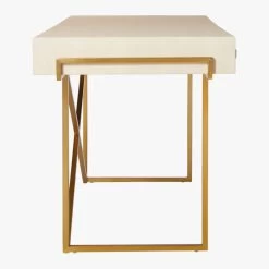 Avalon 3-Drawer Gold Desk With Ivory Shagreen Top -Chic Living Shop AvalonIvoryFauxShgrnDeskSD20