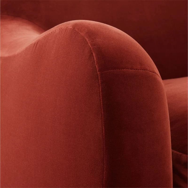 Bacio Merlot Curved Velvet Sofa With Walnut Legs 8 Bacio Merlot Curved Velvet Sofa With Walnut Legs - Image 6