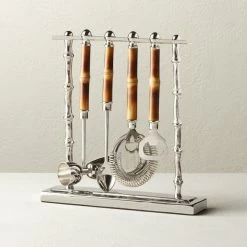 4-Piece Bamboo Bar Tool Set With Stand