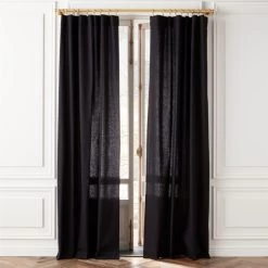 Black Cotton Basketweave Window Curtain Panel 48''x84''