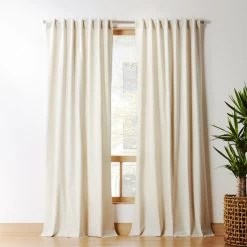 Natural Tan Cotton Basketweave Window Curtain Panel 48"x84"