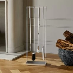 4-Piece Bend Stainless Steel Standing Fireplace Tool Set