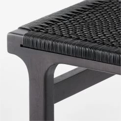 Large Black Leather Woven Bench -Chic Living Shop BlackLthrWrappedBenchLgAVSSF21