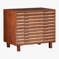 Inline Oak Wood 4-Drawer File Cabinet With Brass Handles -Chic Living Shop BrassInlineFileDrawers3QF17