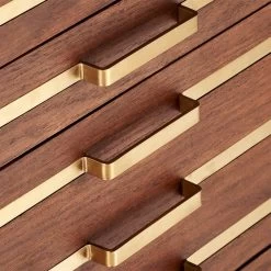 Inline Oak Wood 4-Drawer File Cabinet With Brass Handles -Chic Living Shop BrassInlineFileDrawersAVF17