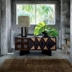 Ramble Tall Dark Brown Ceramic Table Lamp With Jute Shade -Chic Living Shop CB2FA21 KD 2B 0110 OC21 1x1