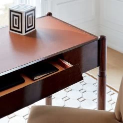 Dreher Brown Leather Desk With Drawer -Chic Living Shop CB2SP22 04B RET