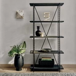 Scala Black Wood Bookshelf With Metal Frame -Chic Living Shop CB2SP22 48B V1