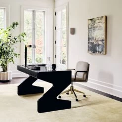 Perno 2-Drawer High-Gloss Black Oak Wood Desk -Chic Living Shop CB2SP23 02B Hero