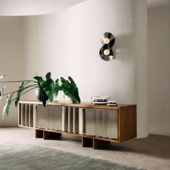 Kibo Steel And Oak Wood Media Console 83'' -Chic Living Shop CB2SP23 10A Hero RS