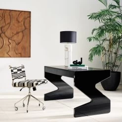 Perno 2-Drawer High-Gloss Black Oak Wood Desk -Chic Living Shop CB2SP23 PR 02A V1 1