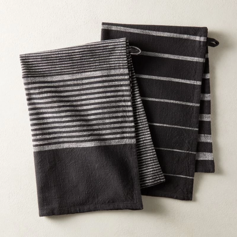 Cafe Organic Cotton Black Striped Dish Towels Set Of 2 3 Cafe Organic Cotton Black Striped Dish Towels Set Of 2
