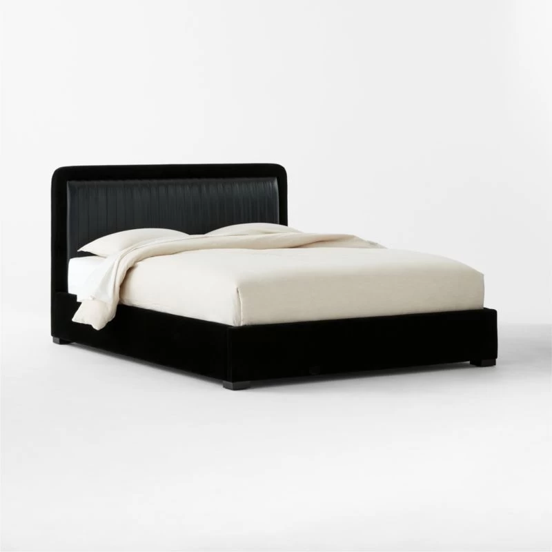 Claudette Black Leather And Velvet Upholstered Queen Bed 5 Claudette Black Leather And Velvet Upholstered Queen Bed - Image 3