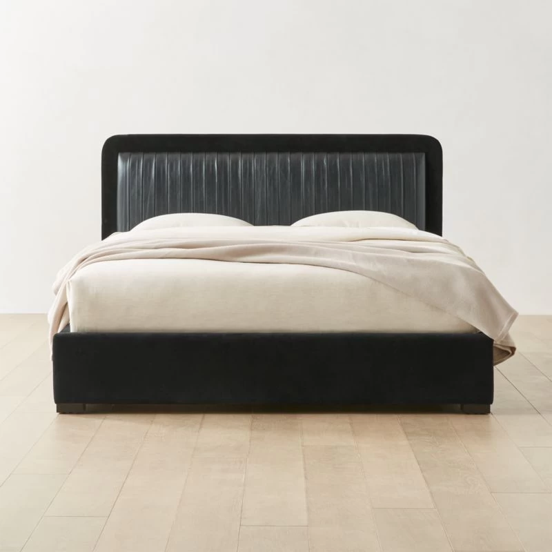 Claudette Black Leather And Velvet Upholstered Queen Bed 3 Claudette Black Leather And Velvet Upholstered Queen Bed