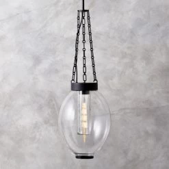 Clifton Cast Glass And Black Chain Link Pendant Light -Chic Living Shop CliftonCtGlsChnLkPndntROS23