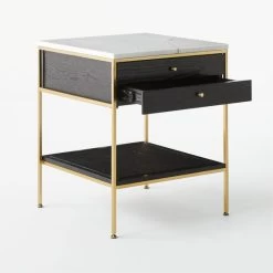 Connoisseur 2-Drawer Black Oak Wood Nightstand With Marble Top Model 8714 -Chic Living Shop ConnoisseurNightstand3QAVSSS21