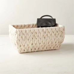 Conway Rectangular White Cotton Storage Basket Small 12 Conway Rectangular White Cotton Storage Basket Small -Chic Living Shop ConwayBasketWhiteAVSHS22