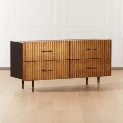 Crimped 4-Drawer Gold Leaf Dresser 10 Crimped 4-Drawer Gold Leaf Dresser -Chic Living Shop CrimpedGldLeafLowDresserAVSHF20 1x1