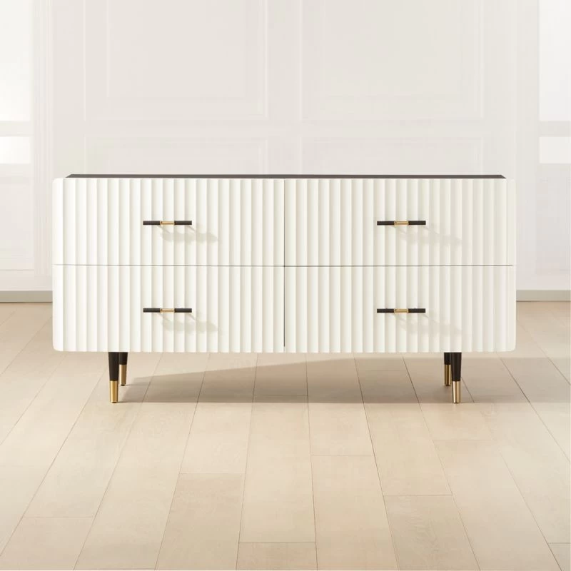 Crimped 4-Drawer White Oak Wood Dresser 3 Crimped 4-Drawer White Oak Wood Dresser