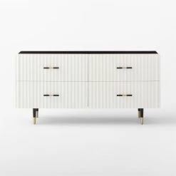 Crimped 4-Drawer White Oak Wood Dresser 10 Crimped 4-Drawer White Oak Wood Dresser -Chic Living Shop CrimpedWhiteLowDresserSOSSF21