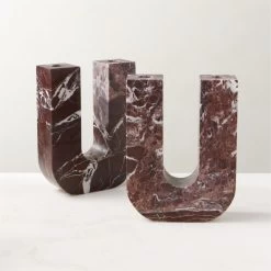 Double Red Marble Taper Candle Holder -Chic Living Shop DoubleMrblTaperHolderAV3SHSS22