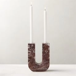 Double Red Marble Taper Candle Holder -Chic Living Shop DoubleMrblTaperHolderAVSHSS22