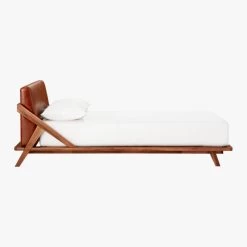 Drommen Acacia Wood Platform Queen Bed With Leather Headboard -Chic Living Shop DrommenBedQueenLeatherSDS17