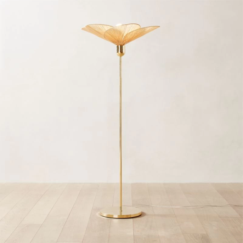 Emile Rattan And Polished Brass Floor Lamp 4 Emile Rattan And Polished Brass Floor Lamp - Image 2