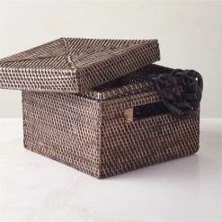 Emme Square Handwoven Espresso Rattan Storage Basket 9 Emme Square Handwoven Espresso Rattan Storage Basket -Chic Living Shop EmmeBoxwLidEspSqAVSHF22