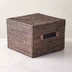 Emme Square Handwoven Espresso Rattan Storage Basket