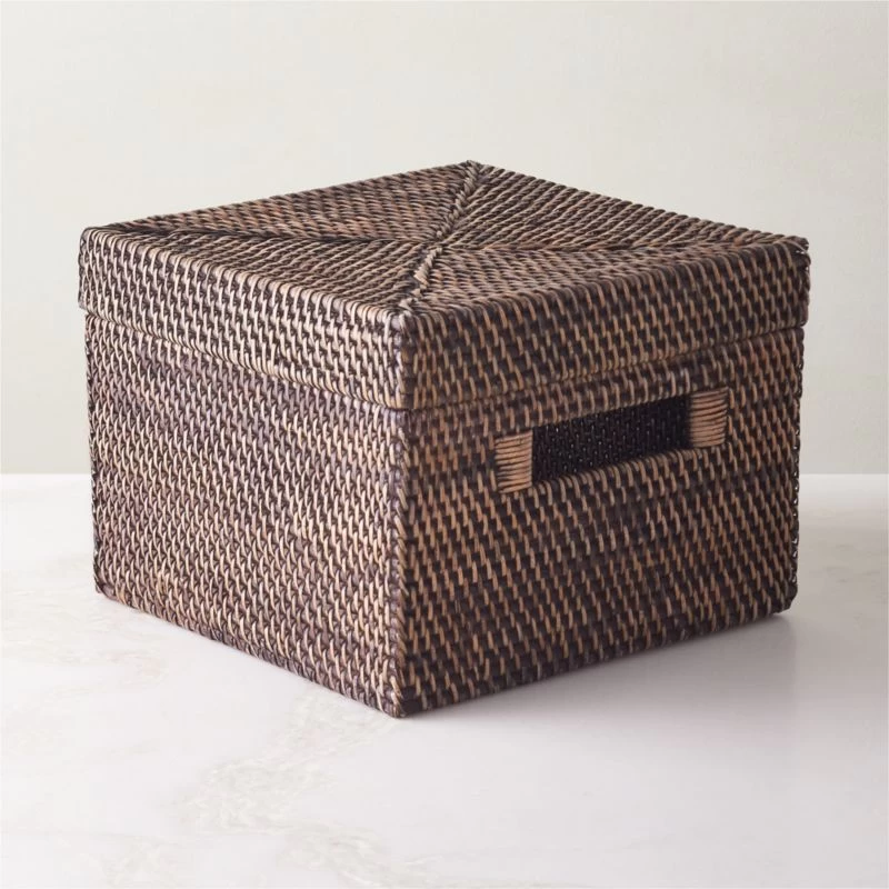 Emme Square Handwoven Espresso Rattan Storage Basket 3 Emme Square Handwoven Espresso Rattan Storage Basket