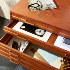 Inline Oak Wood 4-Drawer File Cabinet With Brass Handles -Chic Living Shop FSBrassInlineFileDrawersROF17