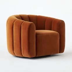 Fitz Channeled Russet Velvet Swivel Chair -Chic Living Shop FitzChairLucaRusset3QF20