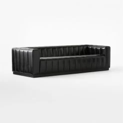 Forte Extra-Large Channeled Black Leather Sofa 101" -Chic Living Shop ForteChnnldBkLthrLgSofa3QSSF22