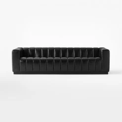 Forte Extra-Large Channeled Black Leather Sofa 101" -Chic Living Shop ForteChnnldBkLthrLgSofaSOSSF22