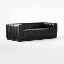 Forte Channeled Black Leather Sofa 81" -Chic Living Shop ForteChnnldBkLthrSofa3QSSF22