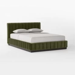 Forte Channeled Green Velvet Queen Bed -Chic Living Shop ForteGreenQueenBed3QSSF22