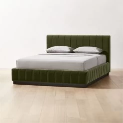 Forte Channeled Green Velvet Queen Bed -Chic Living Shop ForteGreenQueenBedAVSHF22