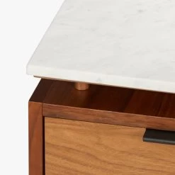 Fullerton 3-Drawer Metal And Walnut Wood Desk With White Marble Top -Chic Living Shop FullertonMdlrDskWDrwrLegAVS18