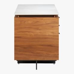 Fullerton 3-Drawer Metal And Walnut Wood Desk With White Marble Top -Chic Living Shop FullertonMdlrDskWDrwrLegSDS18