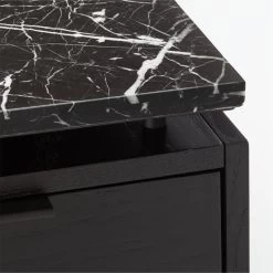 Fullerton 6-Drawer Black Oak Wood Desk With Black Marble Top -Chic Living Shop FullertonModBkDkW2BkDrwAVF20 1