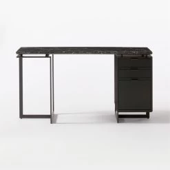 Fullerton 3-Drawer Black Metal And Oak Wood Desk With Black Marble Top -Chic Living Shop FullertonModBkDkWBkDrNLgSOF20