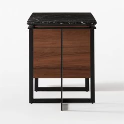 Fullerton 3-Drawer Metal And Walnut Wood Desk With Black Marble Top -Chic Living Shop FullertonModBkDkWWlDrNLgSDF20
