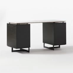 Fullerton 6-Drawer Black Oak Wood Desk With White Marble Top 14 Fullerton 6-Drawer Black Oak Wood Desk With White Marble Top -Chic Living Shop FullertonModWtDkW2BkDrw3QBF20