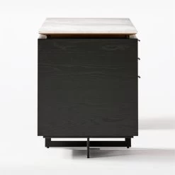 Fullerton 3-Drawer Black Metal And Oak Wood With White Marble Top -Chic Living Shop FullertonModWtDkW2BkDrwSDF20 1